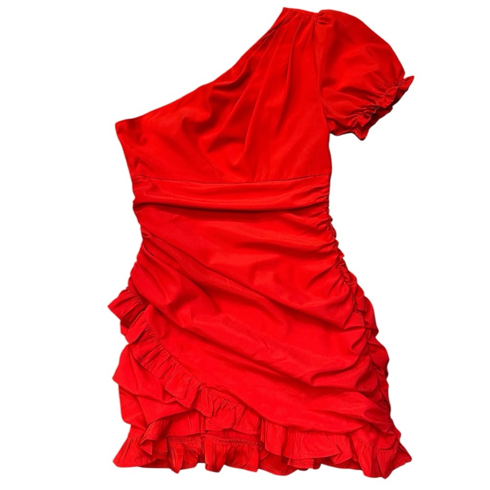Hello Molly One-Shoulder Red Ruffle Mini Dress - Picture 10 of 16